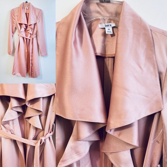 Bar III Women's Ruffle Drape Front Silky Jacket With Belt Pink Extra Small New - Picture 10 of 10